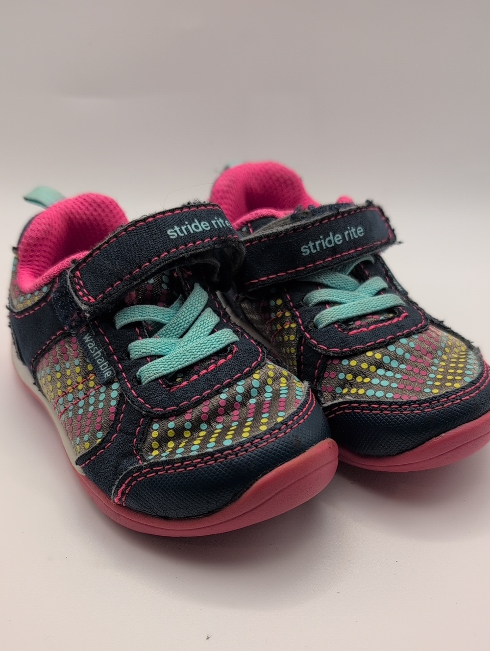 Stride Rite Navy Sneakers with Pink and Teal Accents 5W